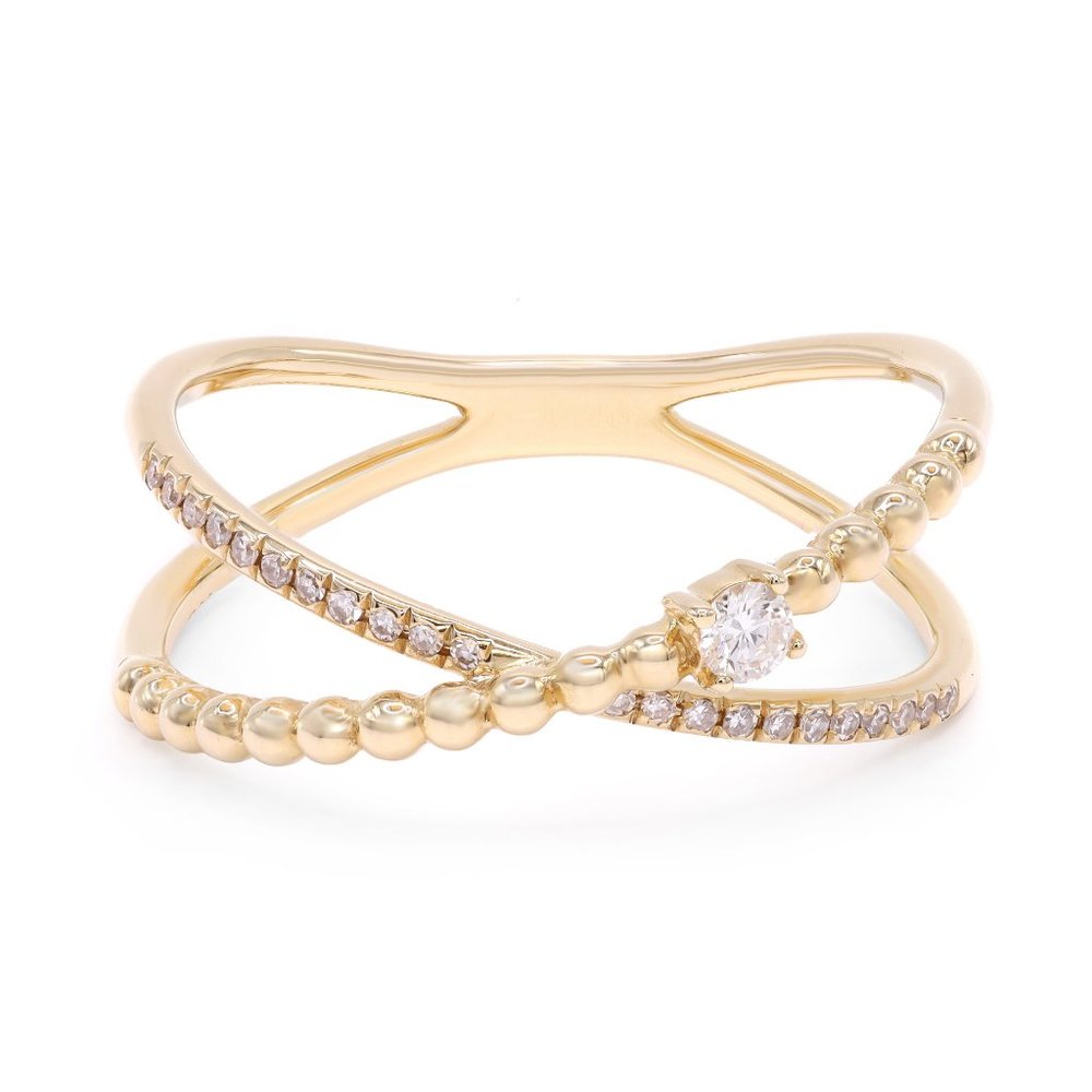 Rachel Koen Diamond X Ring 14K Yellow Gold 0.12Cttw Size 7